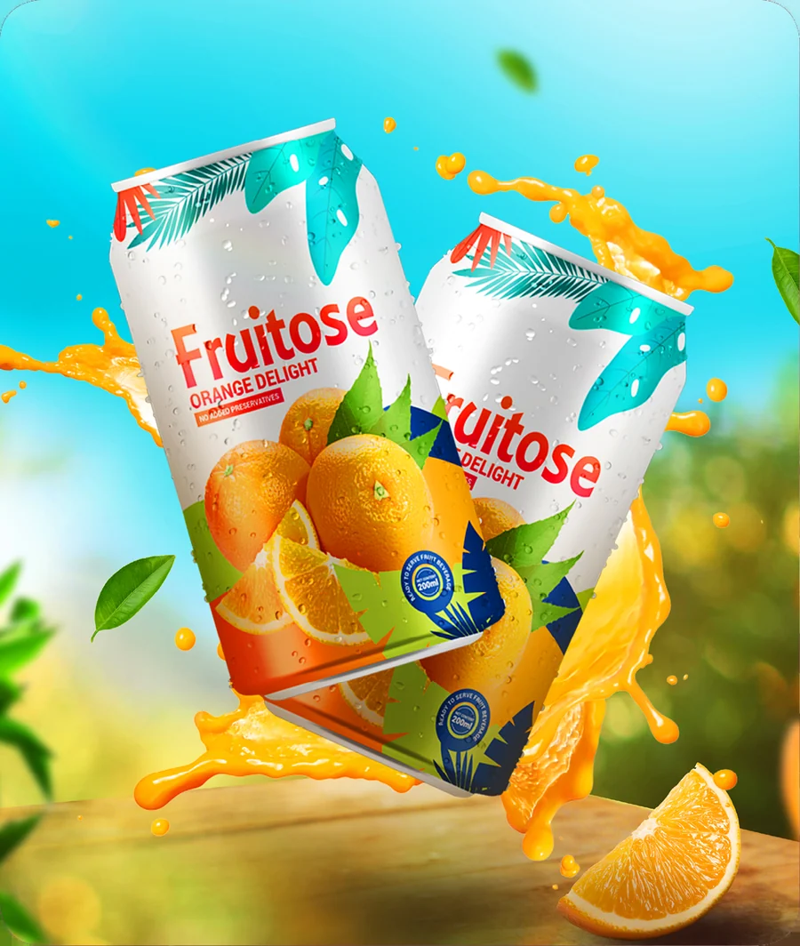 Fruitose Orange Delight cans